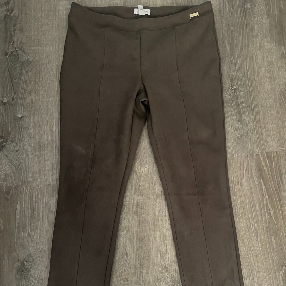 Calvin Klein Brown Faux Suede Fitted Women's Pants Size Large